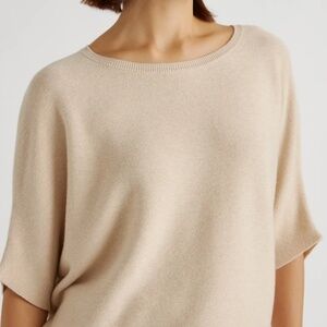 Quince Cotton Cashmere Link-Stitch Dolman Sweater Heather Oatmeal